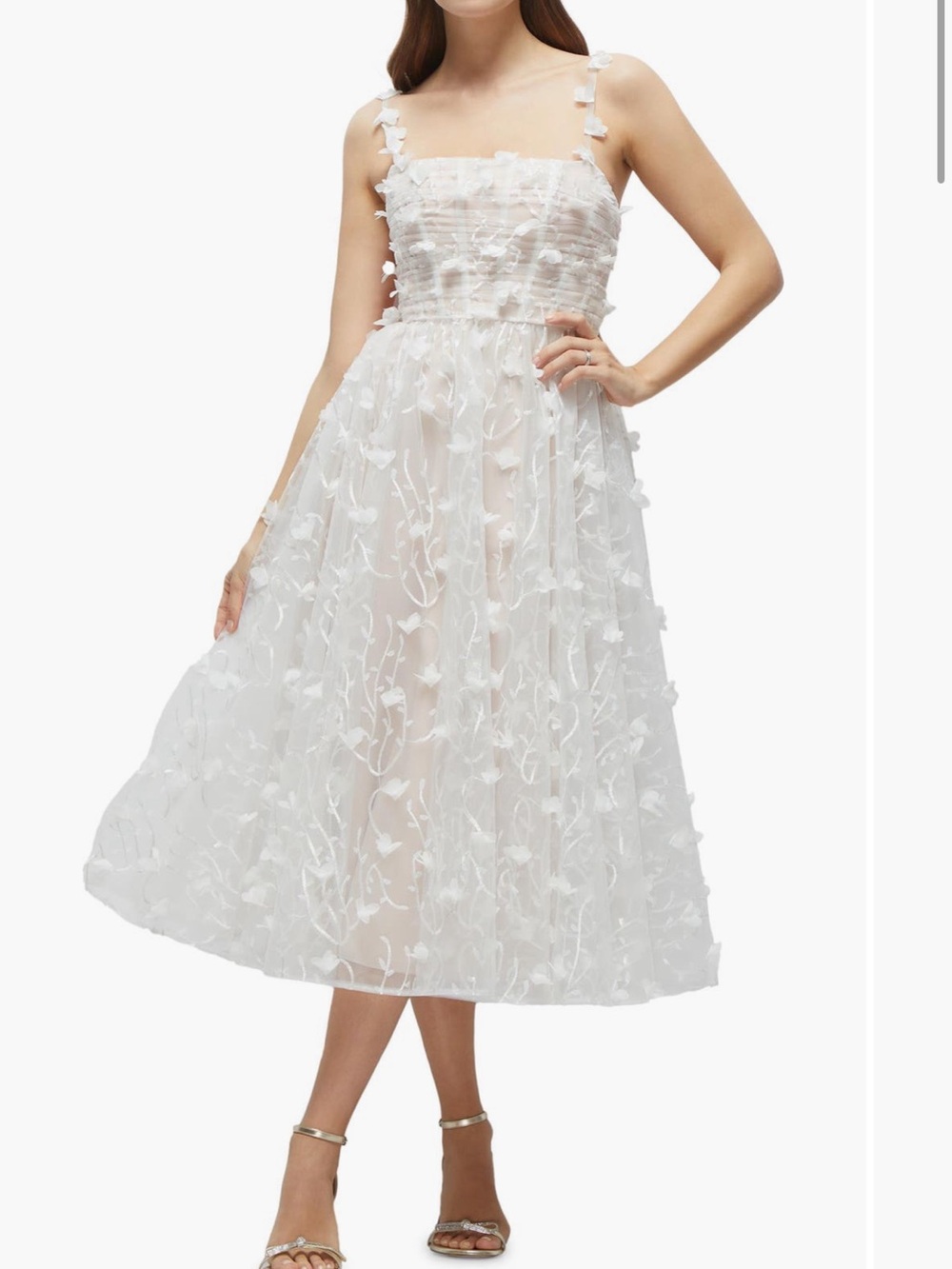 NWT Dessy Collection White 3D Dress Bridal Shower wedding